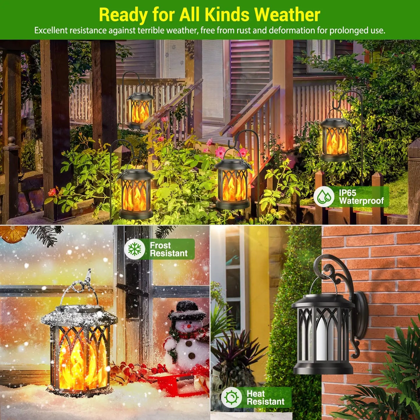 Solar Lanterns Outdoor Led Flickering Flame 4 Pack Waterproof