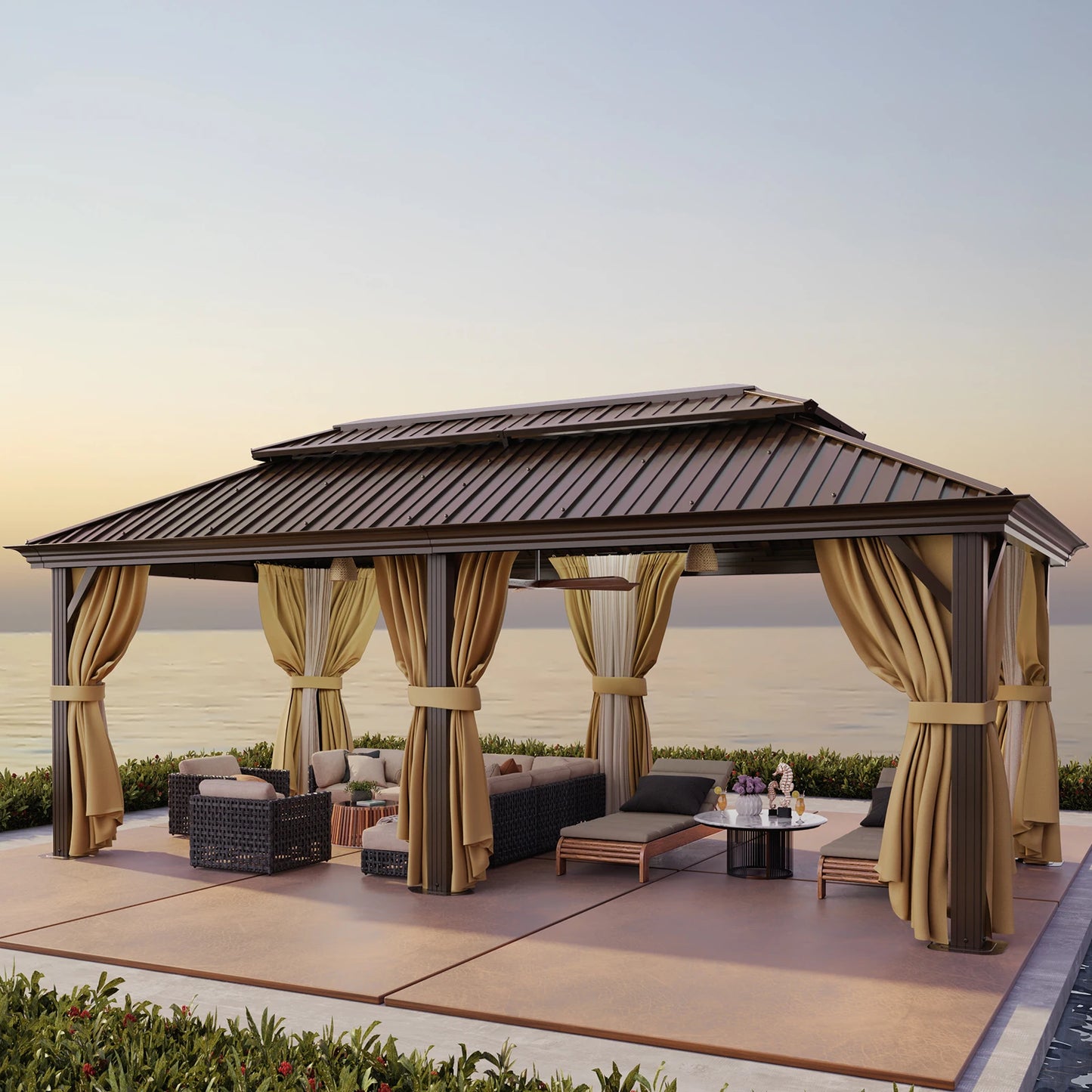 Tooluck Hardtop Gazebo With Galvanized Steel Roof And Curtain