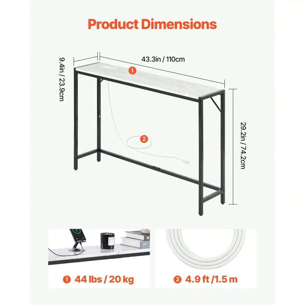XMSJ Modern Console Table With Power Outlet And Anti Tip