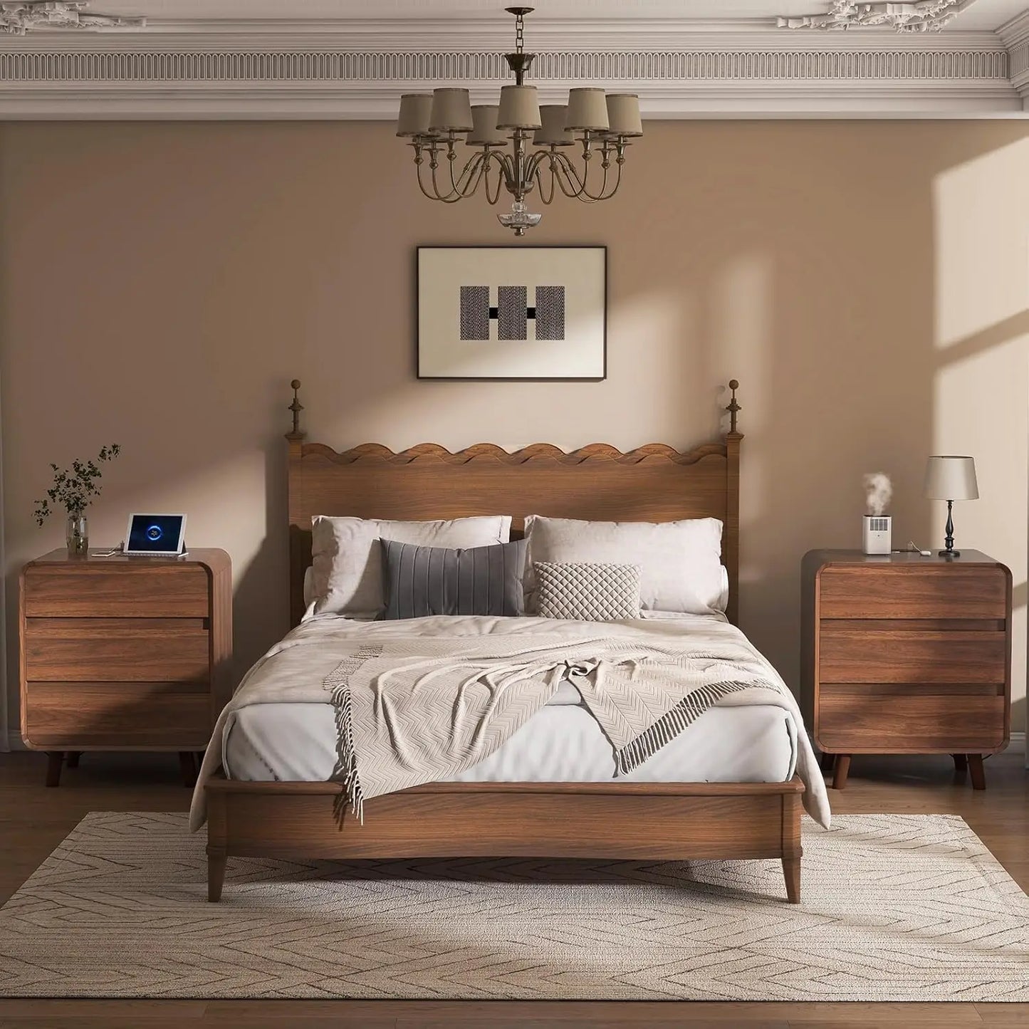 3 Drawer Nightstands Set Of 2 With Charger Station