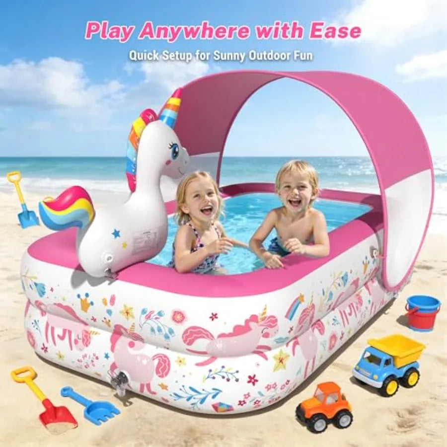 Inflatable Kiddie Pool With Canopy And Sprinkler For Toddlers