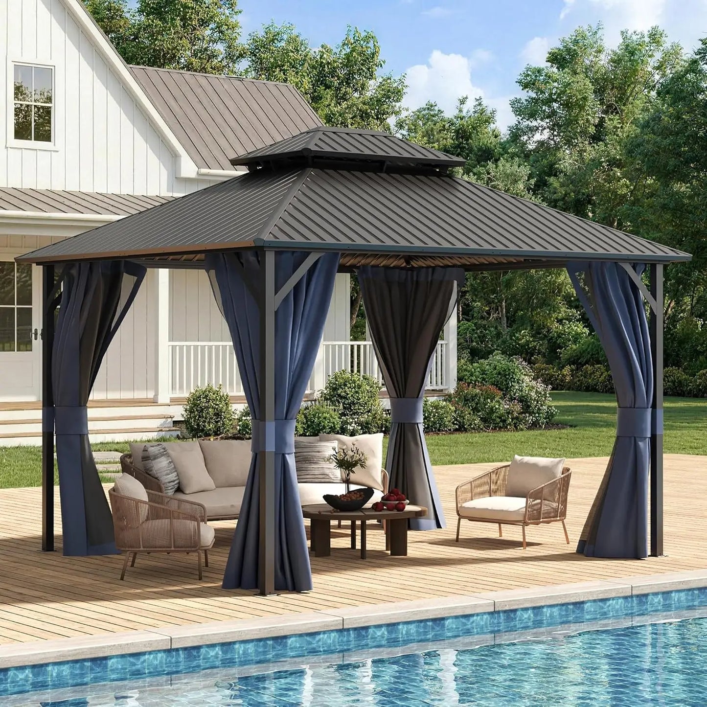 Metal Hardtop Gazebo With Galvanized Steel Roof Waterproof