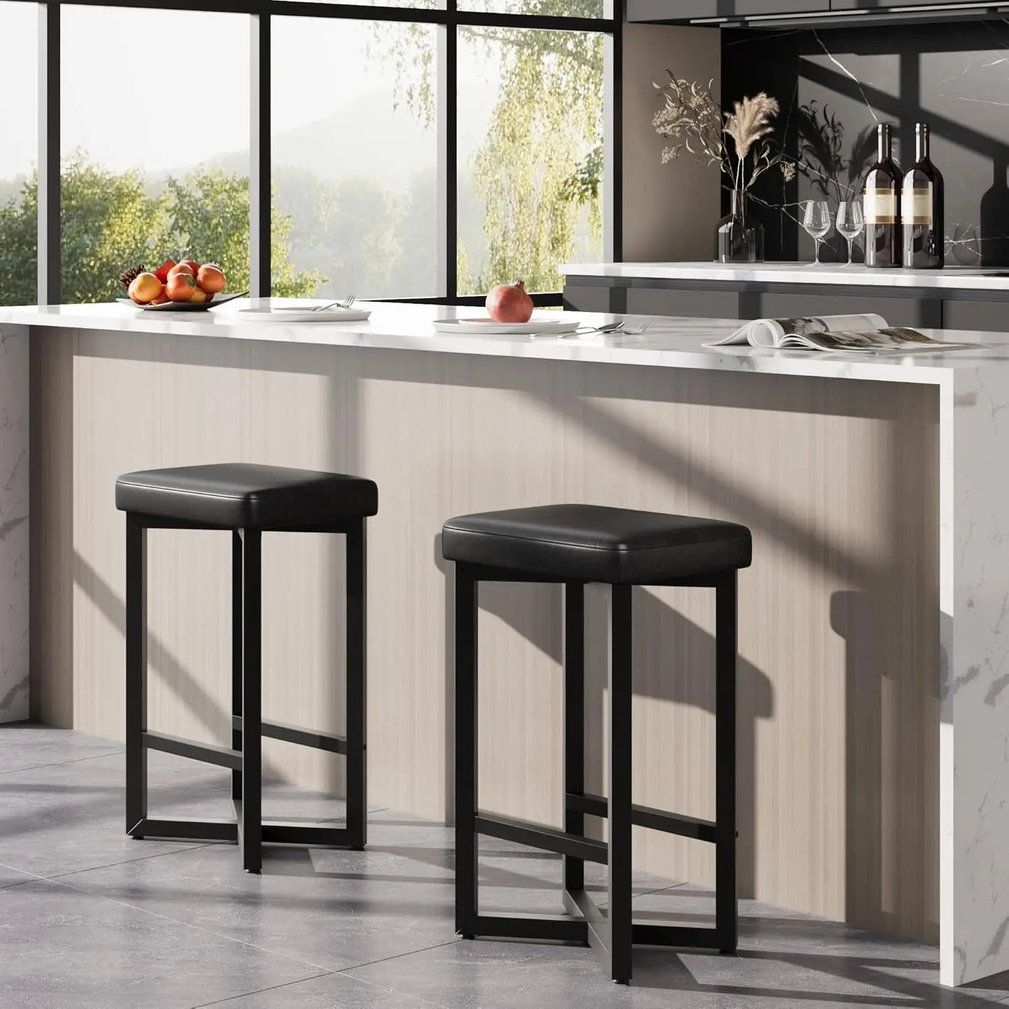 HobbyLane Backless Bar Stools Set With XFrame PU Leather
