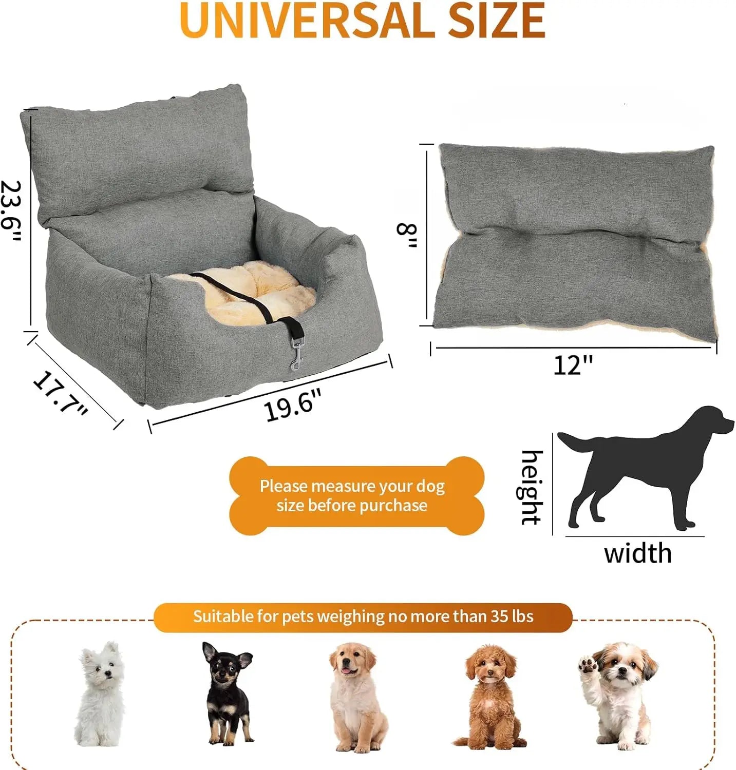 HiMISS Dog Booster Car Seat Bed Portable Elevated Travel Tether
