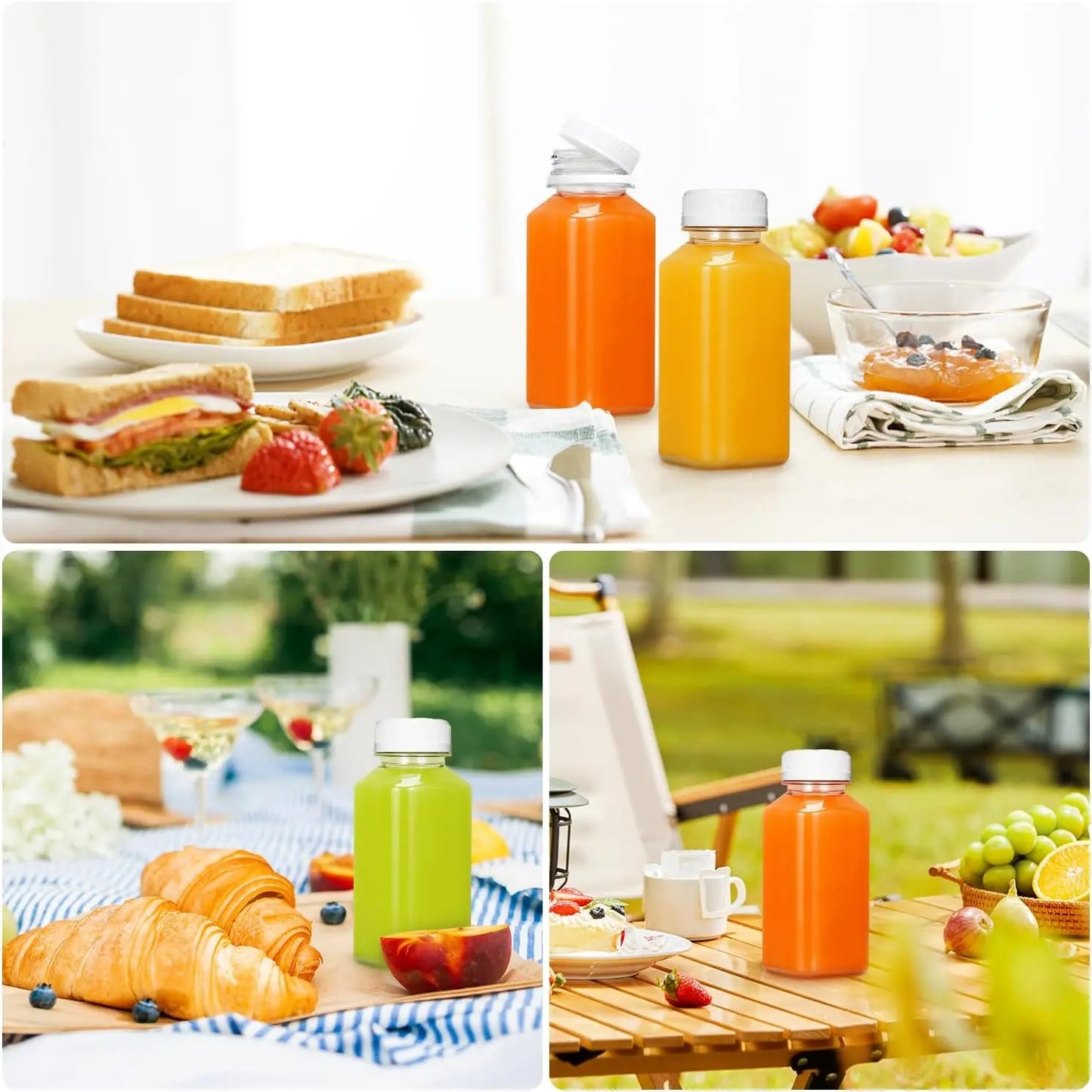 6 Pack Reusable Plastic Juice Bottles With Tamperproof Lids
