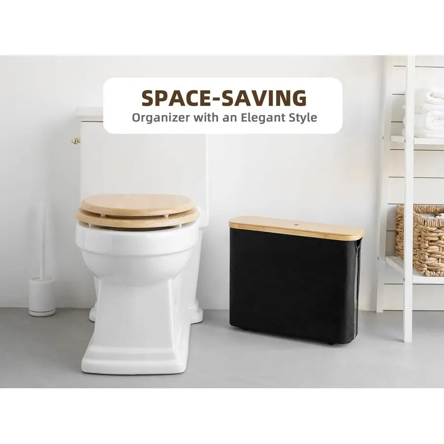 XMSJ Toilet Paper Storage Basket With Bamboo Lid Organizer