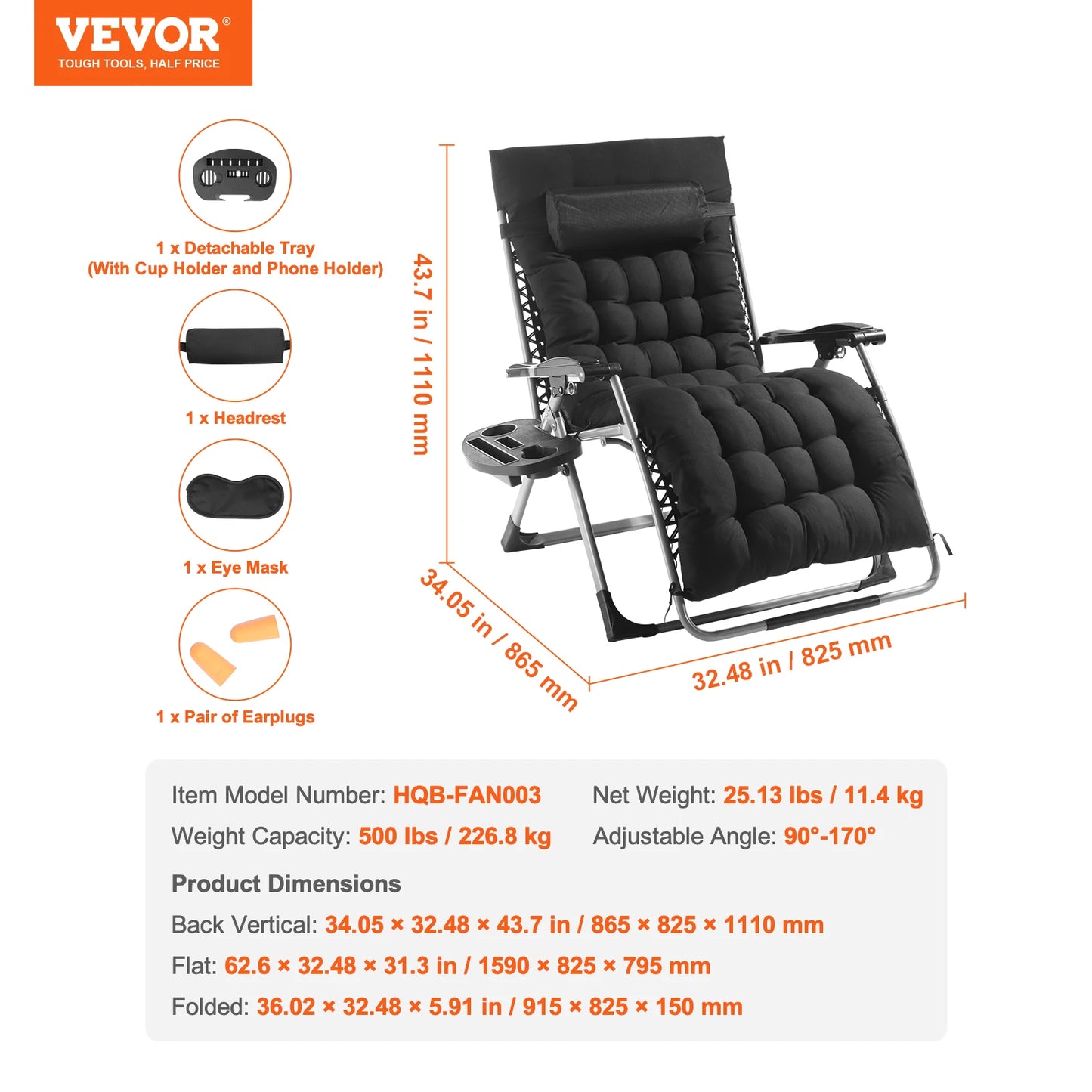 SucceBuy Zero Gravity Chair Adjustable Recliner With Cushion Footrest Cupholder