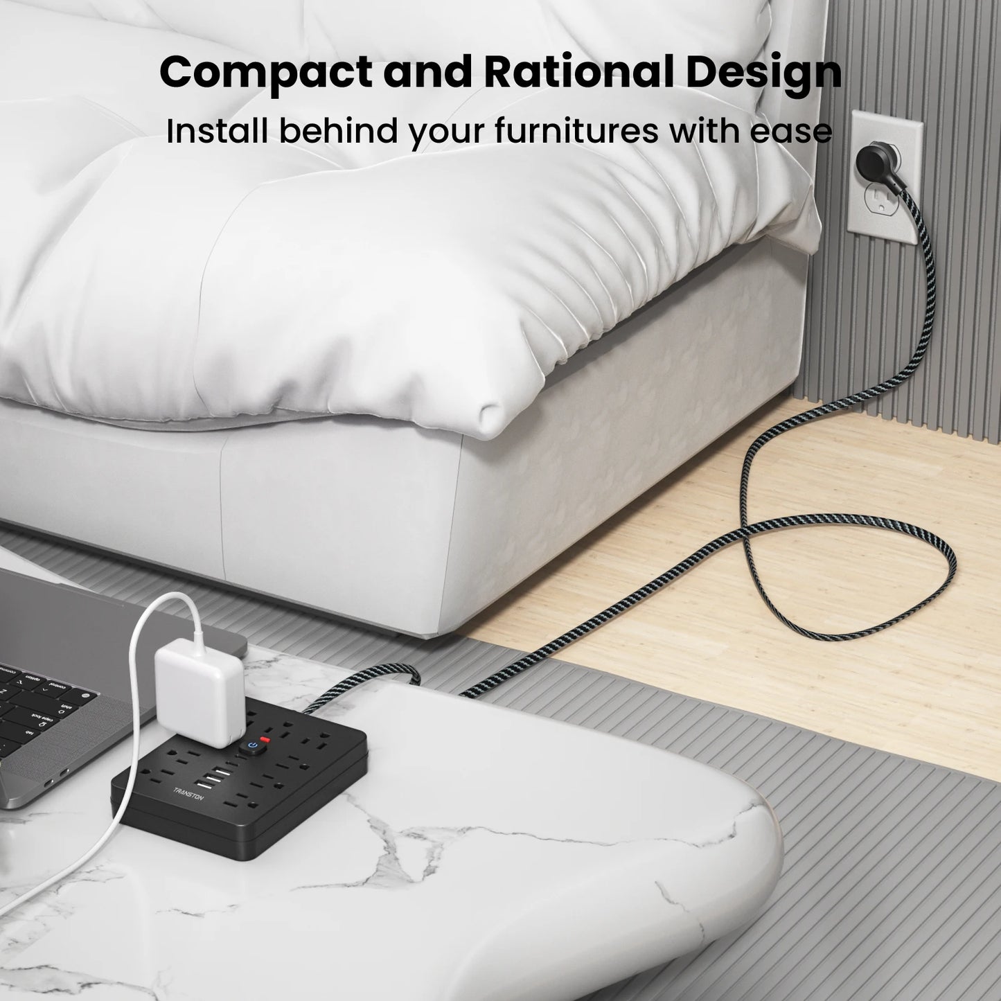 TRANSTON Strip With 9 AC Outlets And USB Surge Protector