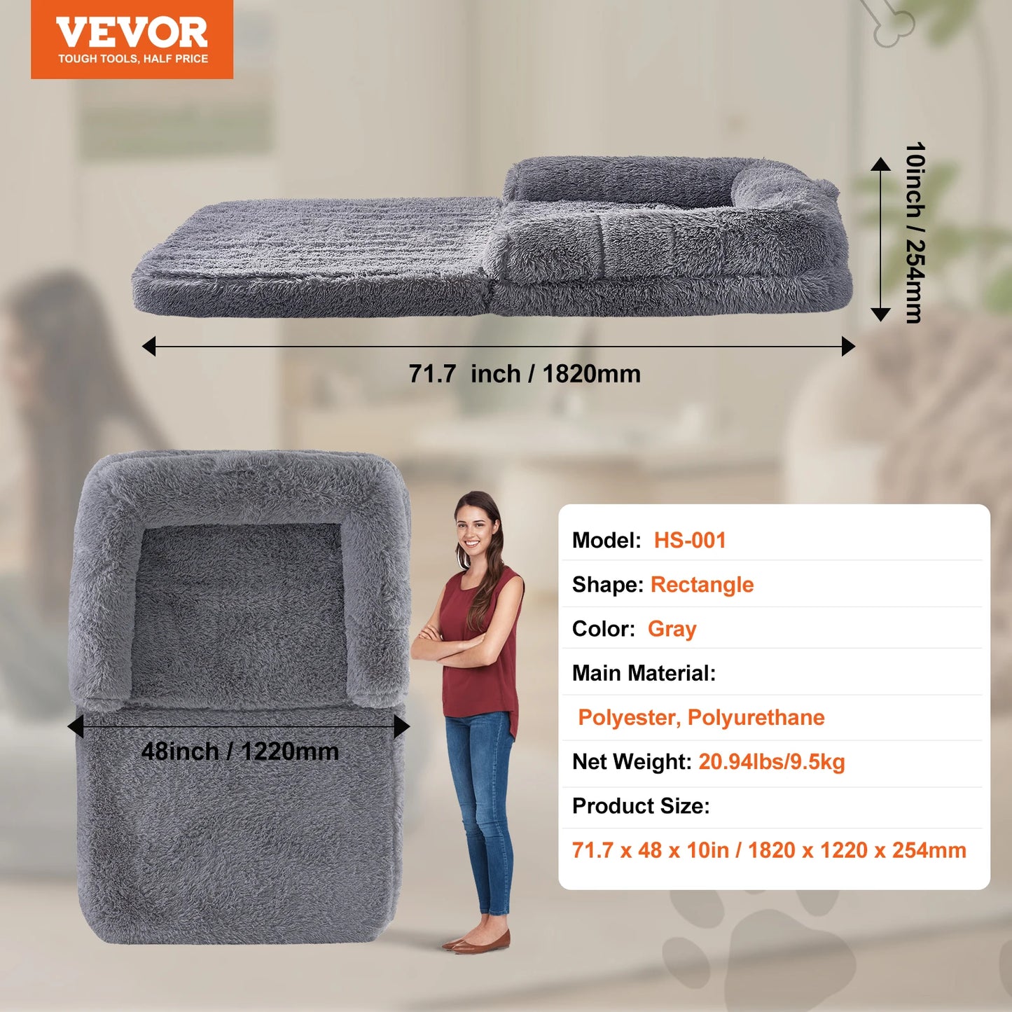 SucceBuy Human Dog Bed With Orthopedic Foam Faux Fur Cover