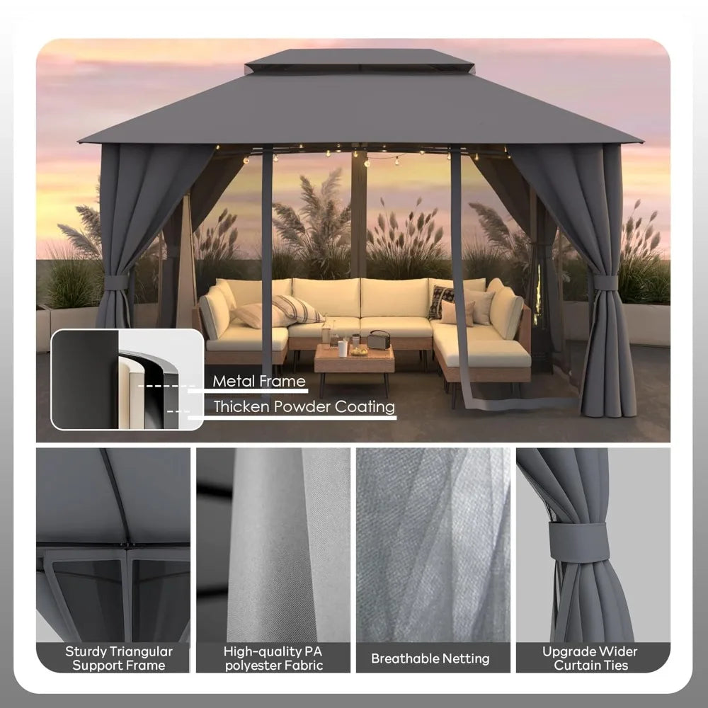 Double Roof Gazebo With Mosquito Netting And Powder Coated Frame