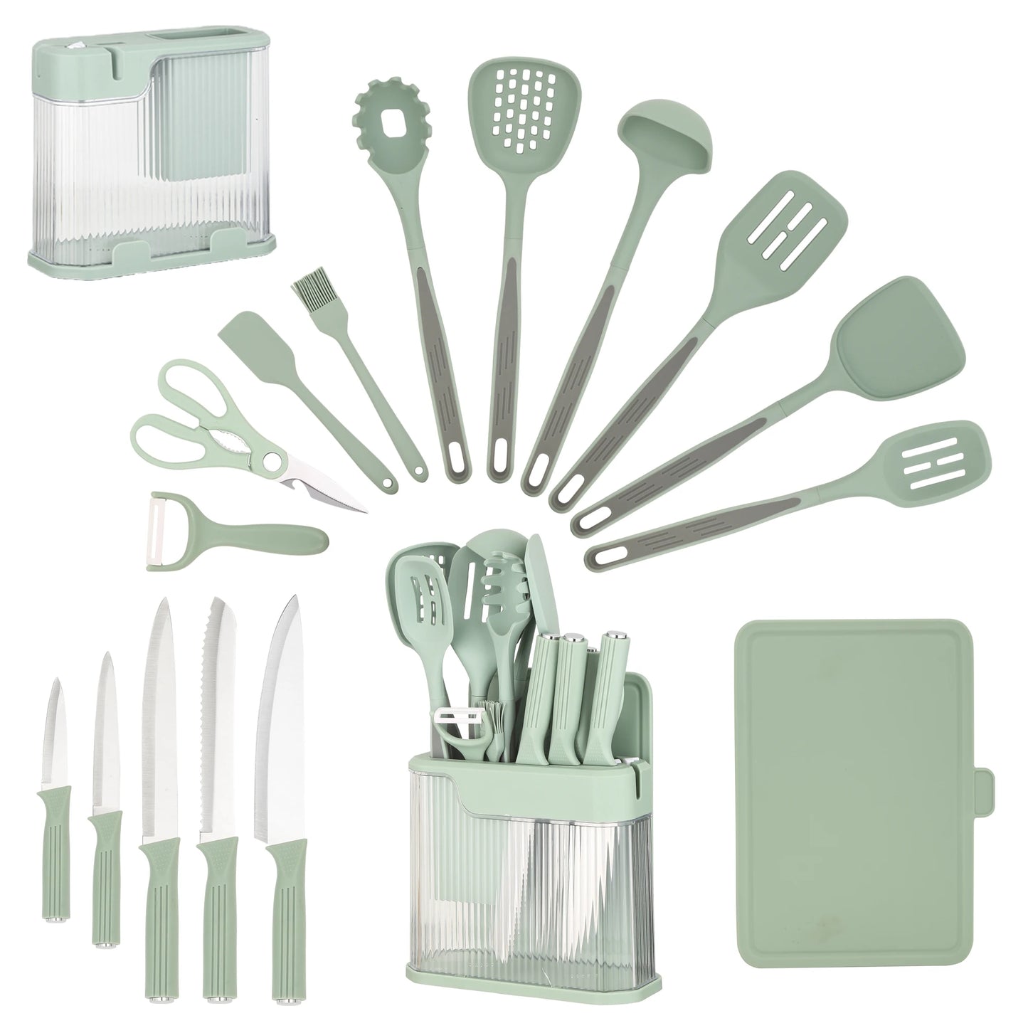 Silicone Kitchen Utensils Set With Knife Block Nonstick Tools