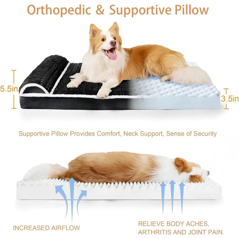 Orthopedic Dog Bed With Pillow And Waterproof Removable Washable Cover
