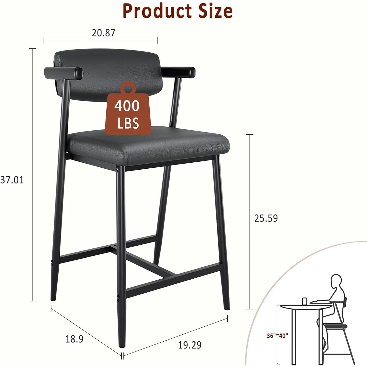 TWISTER.CK Modern Bar Stools Set With Back And Upholstered Seat