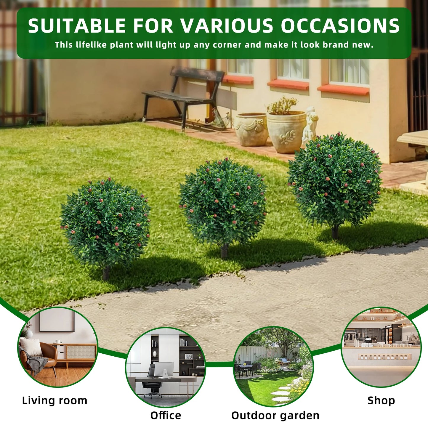 HiMISS 2 Pcs Artificial Topiary Ball Trees With Ground Spikes