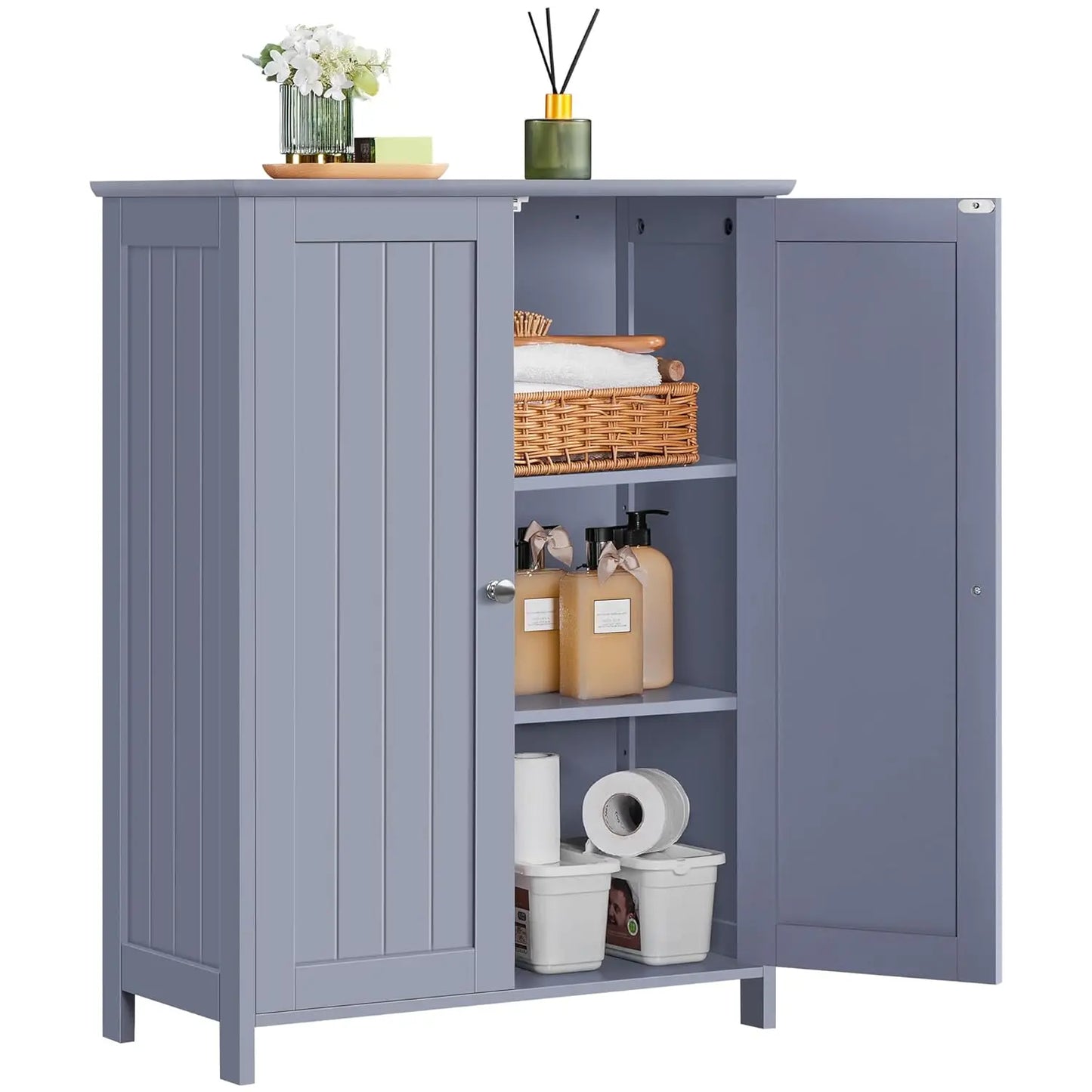 Bathroom Floor Cabinet Modern Storage Organizer With Adjustable Shelves