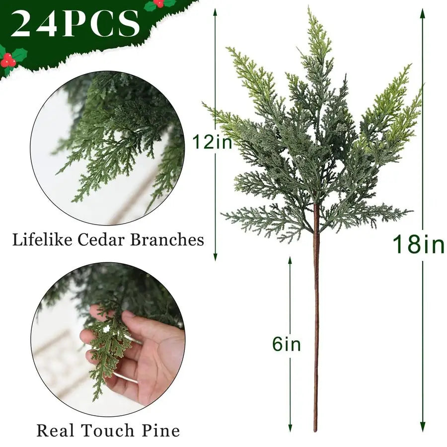Real Touch Cedar Branches 24 Pcs Artificial Christmas Greenery For Vase