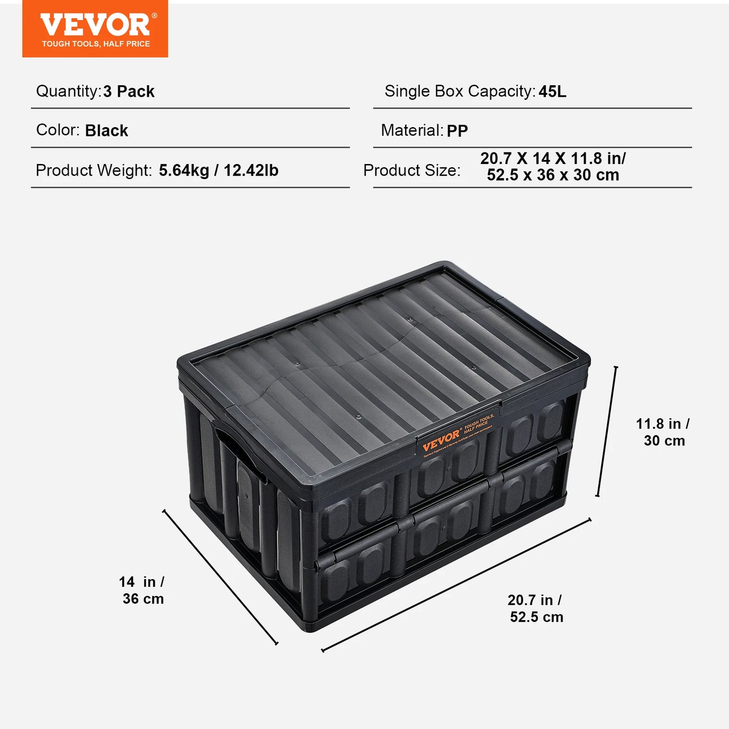 Collapsible Storage Bins Set of 3 Folding Stackable Crates Lids