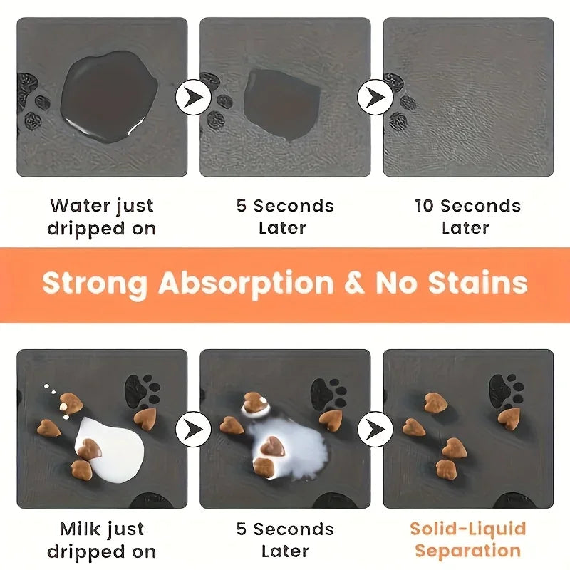 Absorbent Pet Placemat For Food And Water Bowls With Waterproof Backing