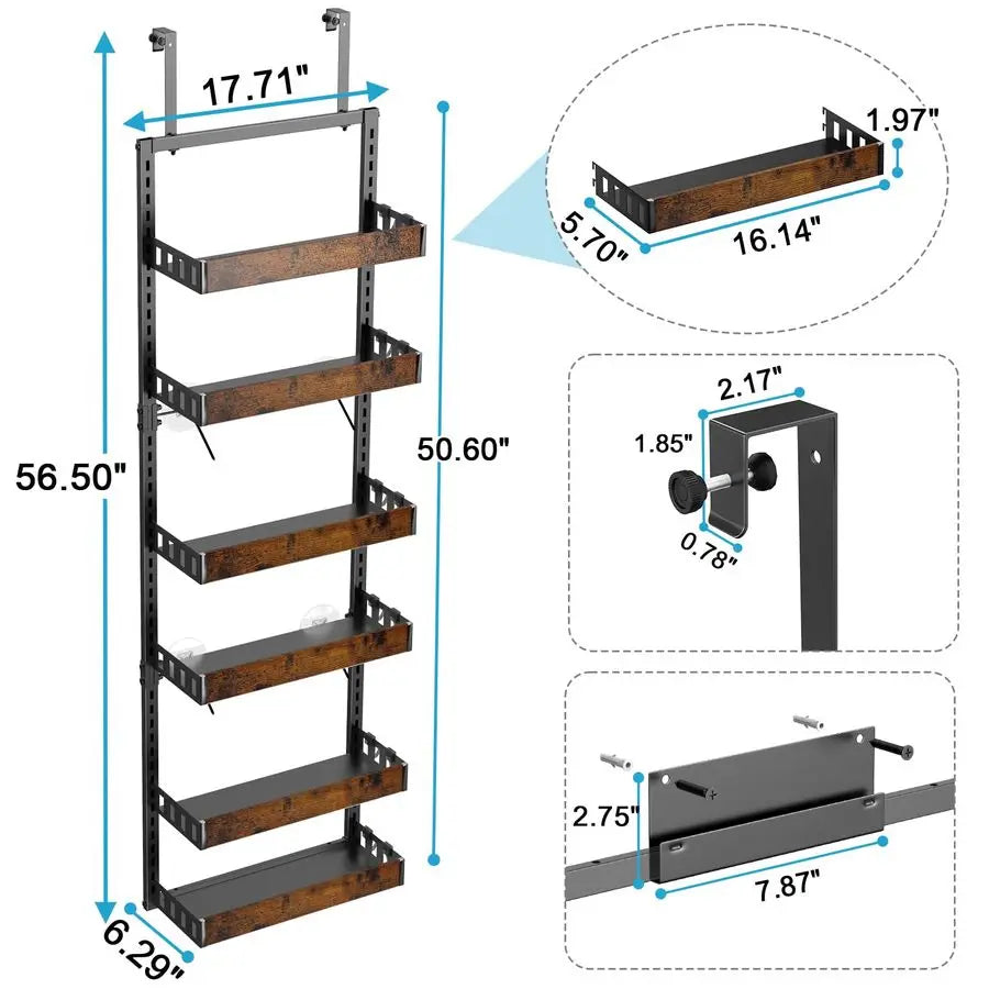 Over The Door Pantry Organizer 6 Tier Adjustable Wooden Basket