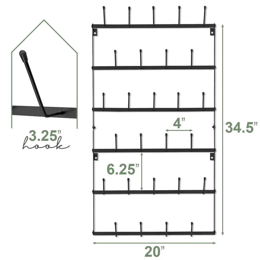 Wall Mounted Mug Rack 6 Tier 27 Hook Coffee Display
