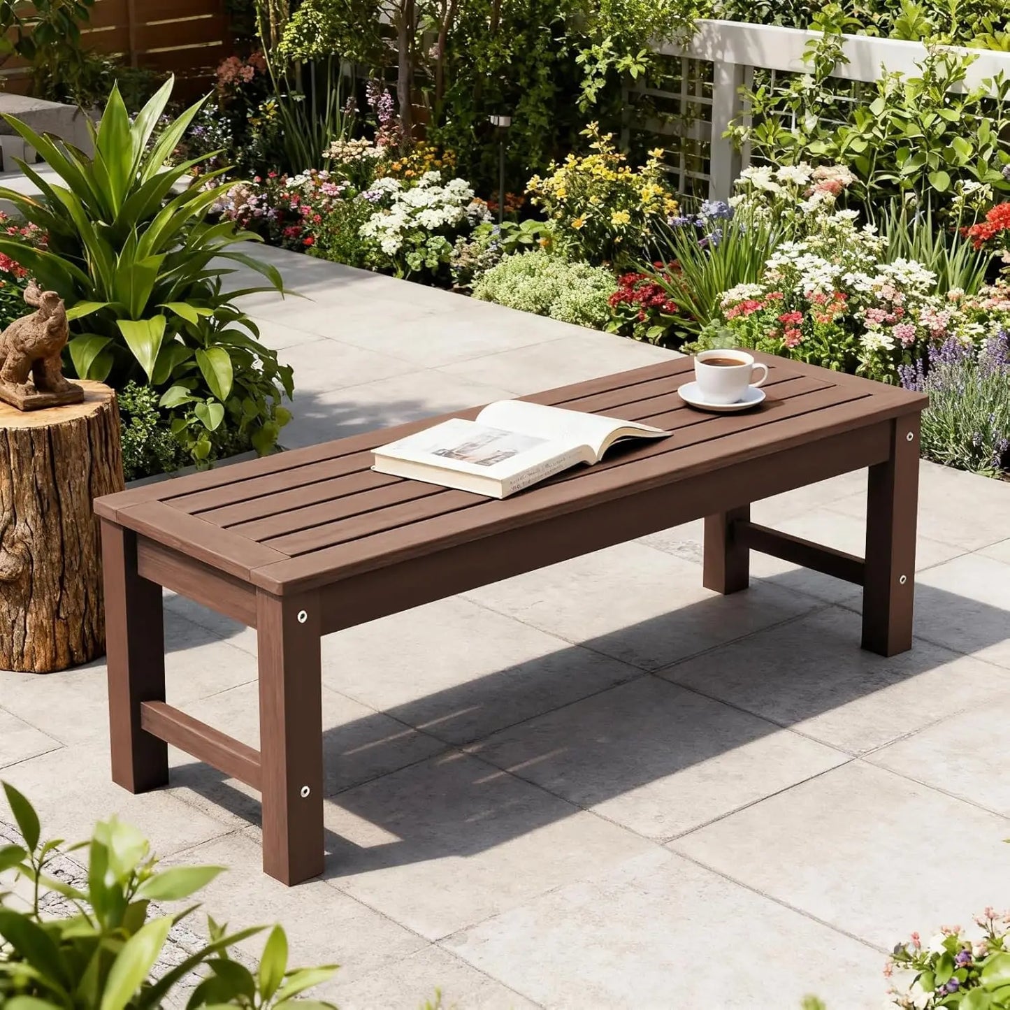 Weatherproof Polylumber Backless Outdoor Bench Two Person Patio