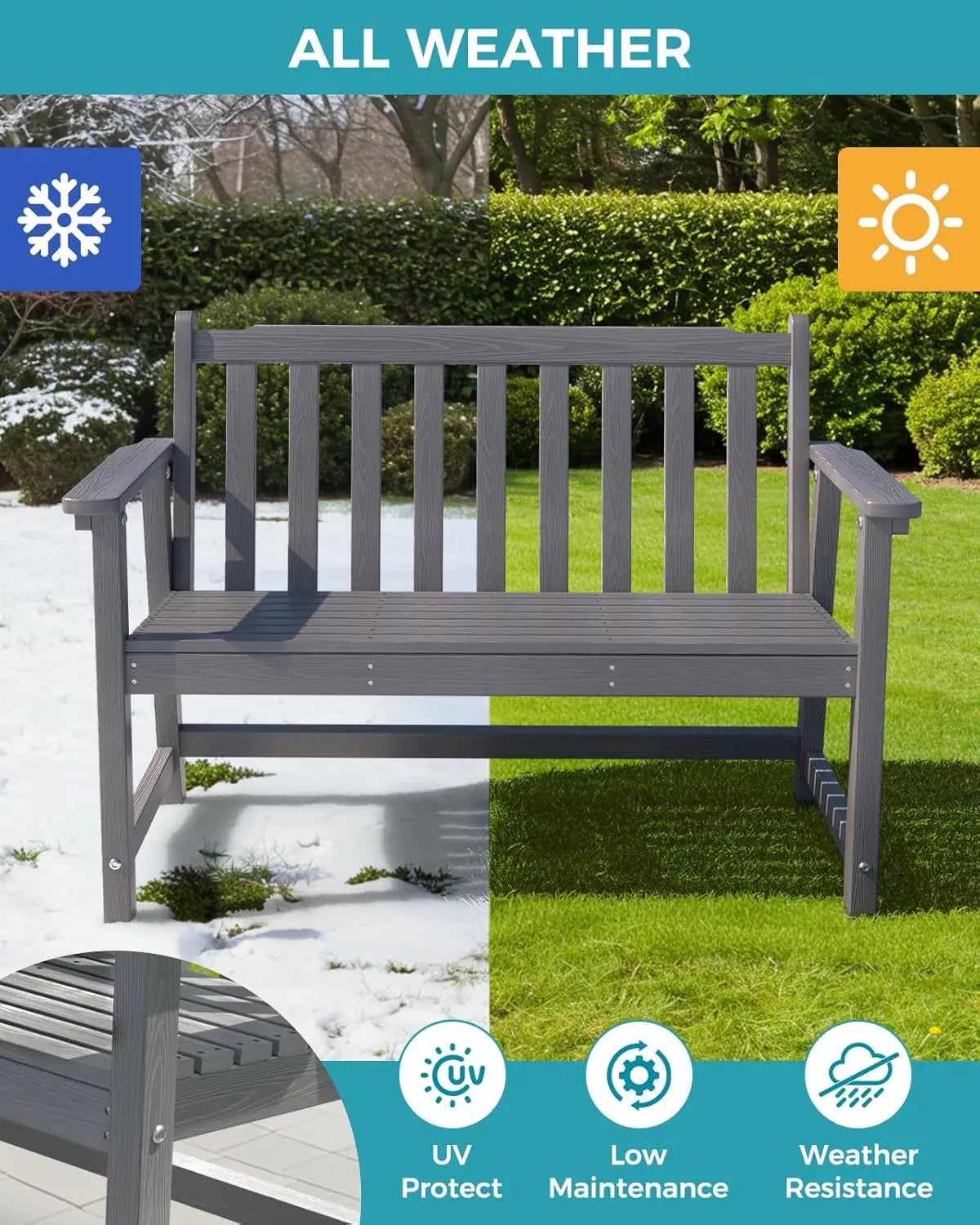 HDPE Outdoor Garden Bench All Weather Patio And Backyard