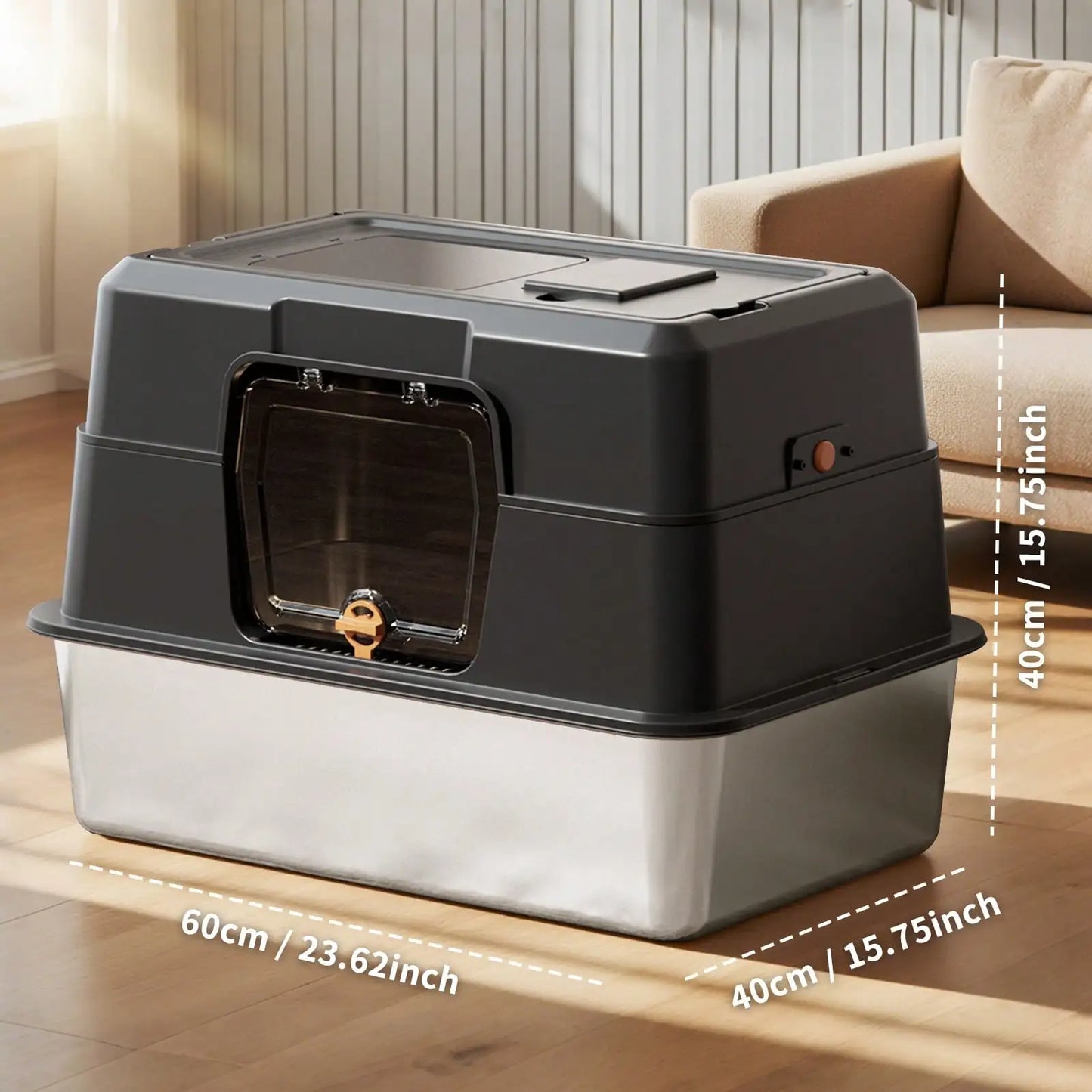 Stainless Steel Front Entry Cat Litter Box Top Exit Enclosure