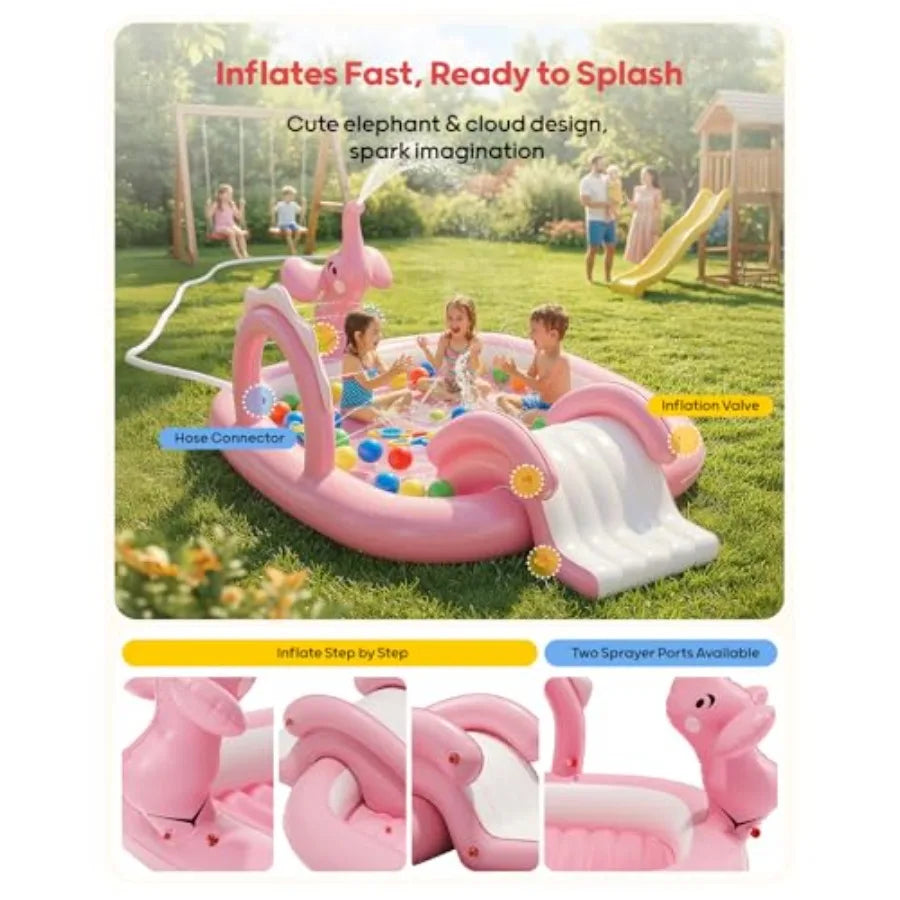 Inflatable Pool With Slide And Sprinkler PVC Backyard Fun