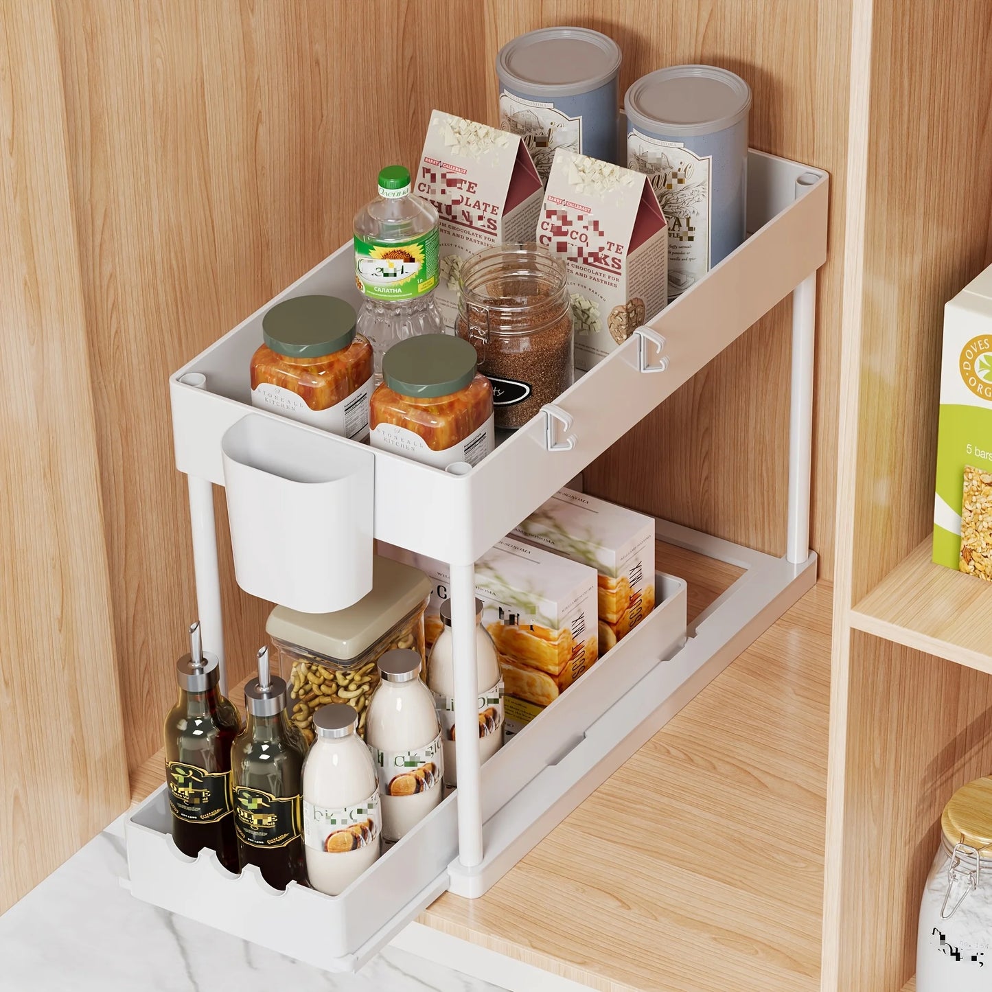 Double-Layer Pull-Out Cabinet Organizer For Under Sink Kitchen Storage