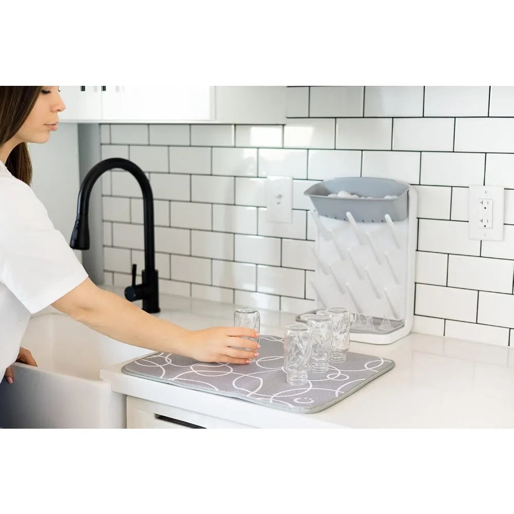 Vertical Bottle Drying Rack With Bottle Brush Mat Set