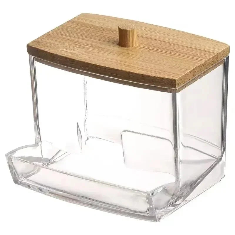 Cotton Swab Storage Box Double Head Cotton Buds Bamboo Cover