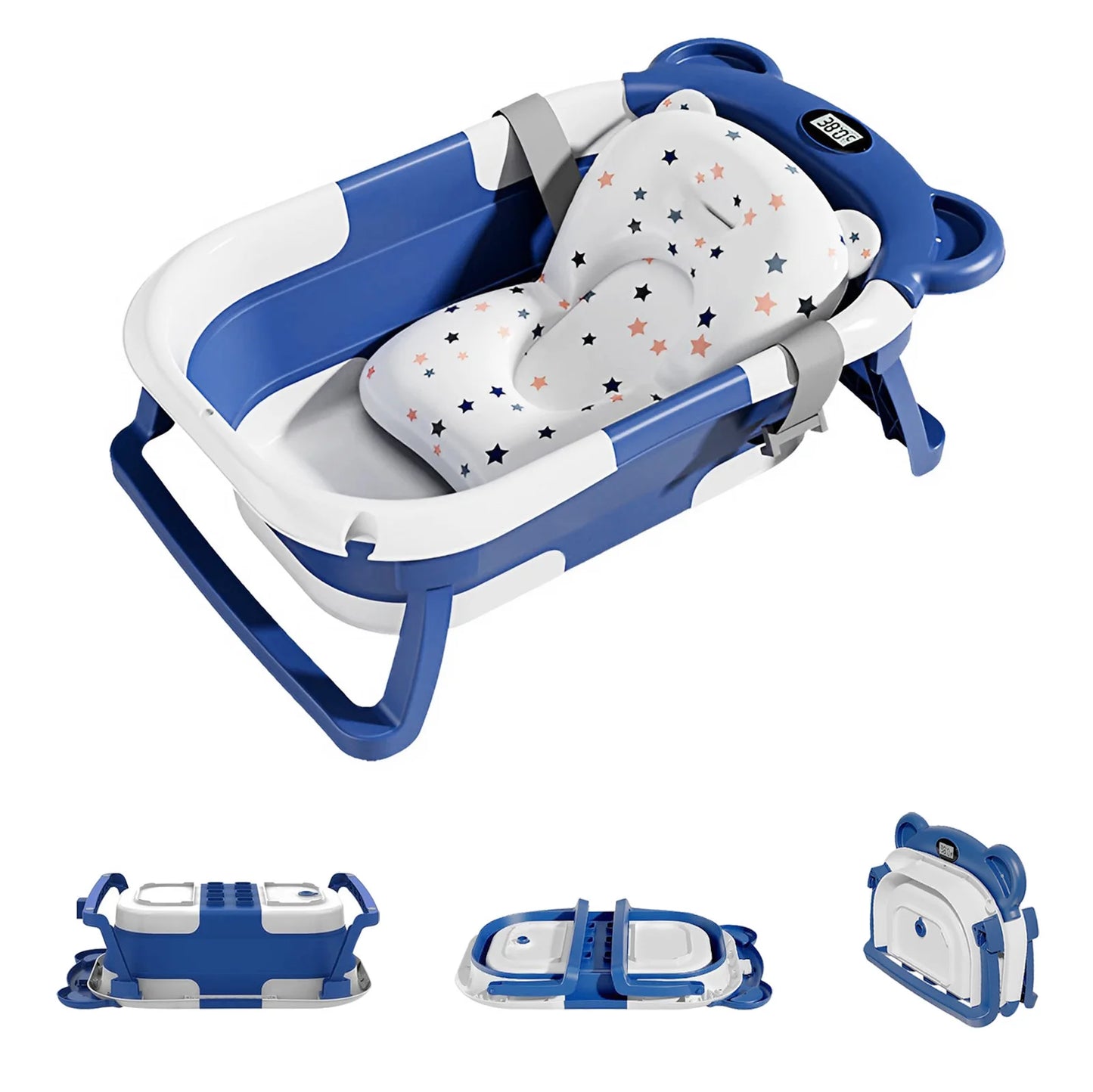 Portable Travel Collapsible Baby Bathtub with Thermometer and Cushion