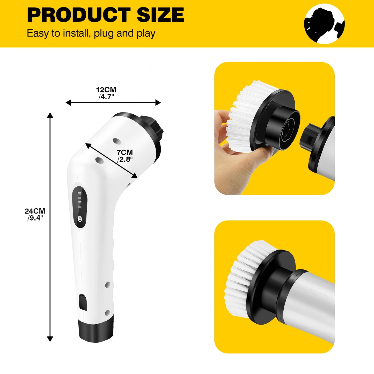 DayPlus 3 In 1 Electric Cleaning Brush USB Rechargeable Scrubber