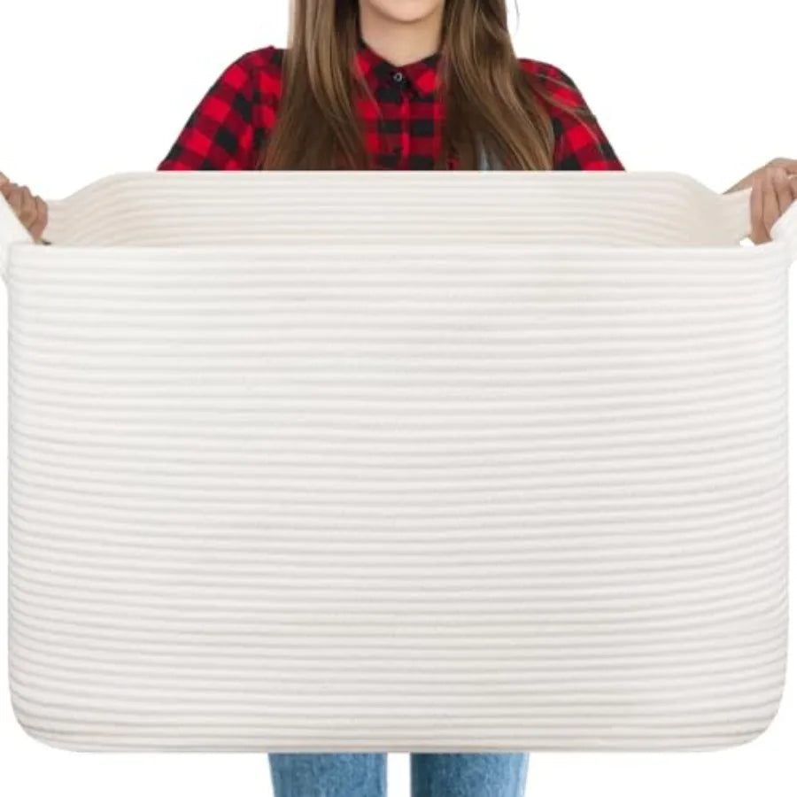 Extra Large Woven Rope Blanket Basket For Nursery And Living Room Storage