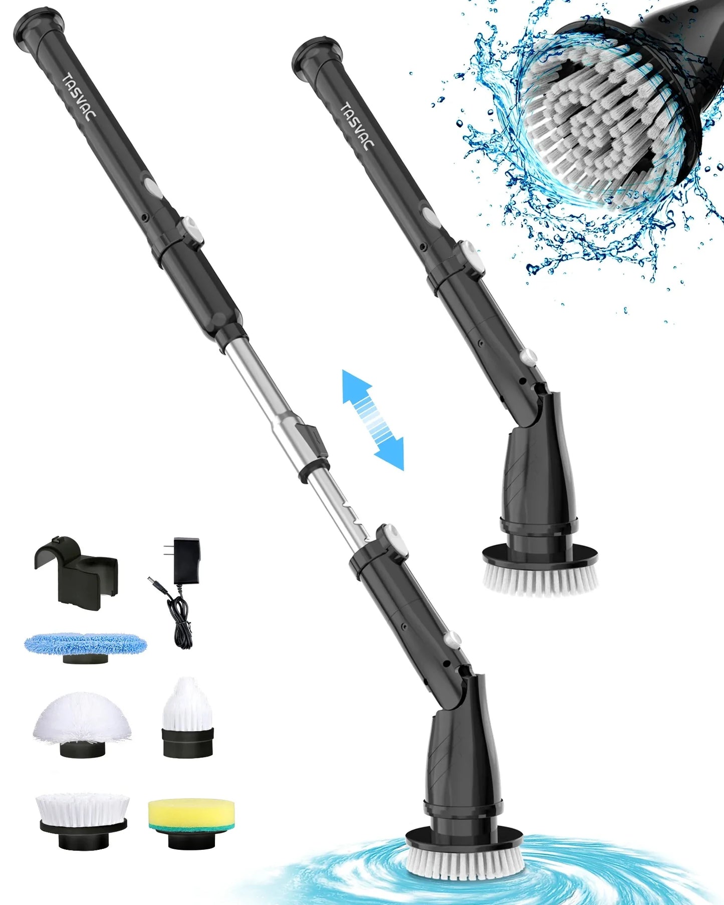 INSE Cordless Spin Scrubber 450RPM With 5 Replaceable Brushes Extendable Handle