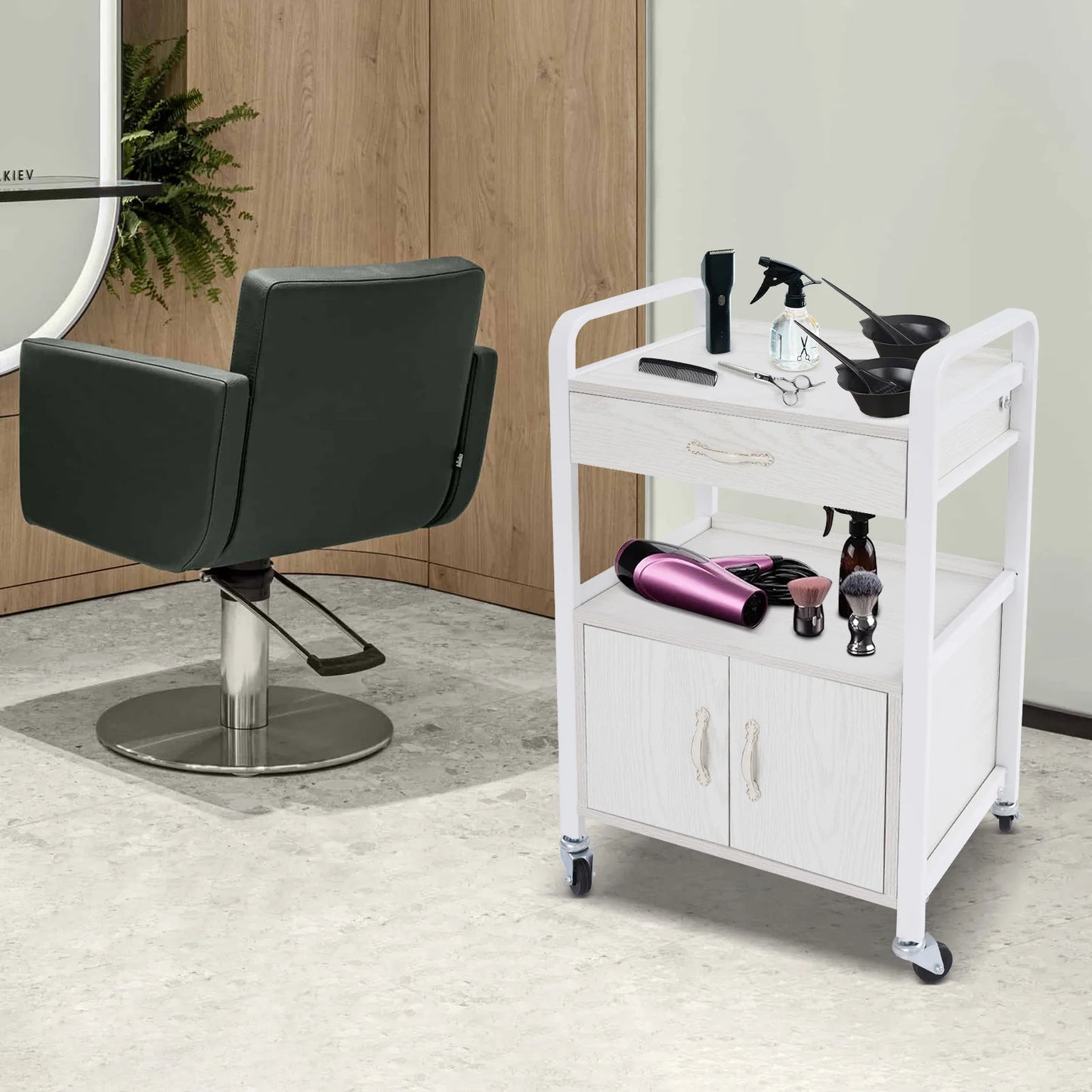 Bymaocar Salon Storage Cart High Density Wood Panels