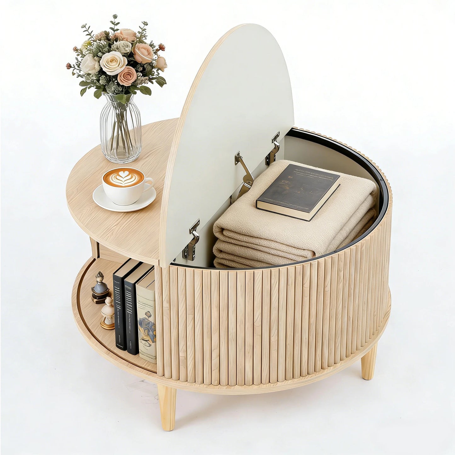 JHK Round Coffee Table With Flip Top Storage Living Room