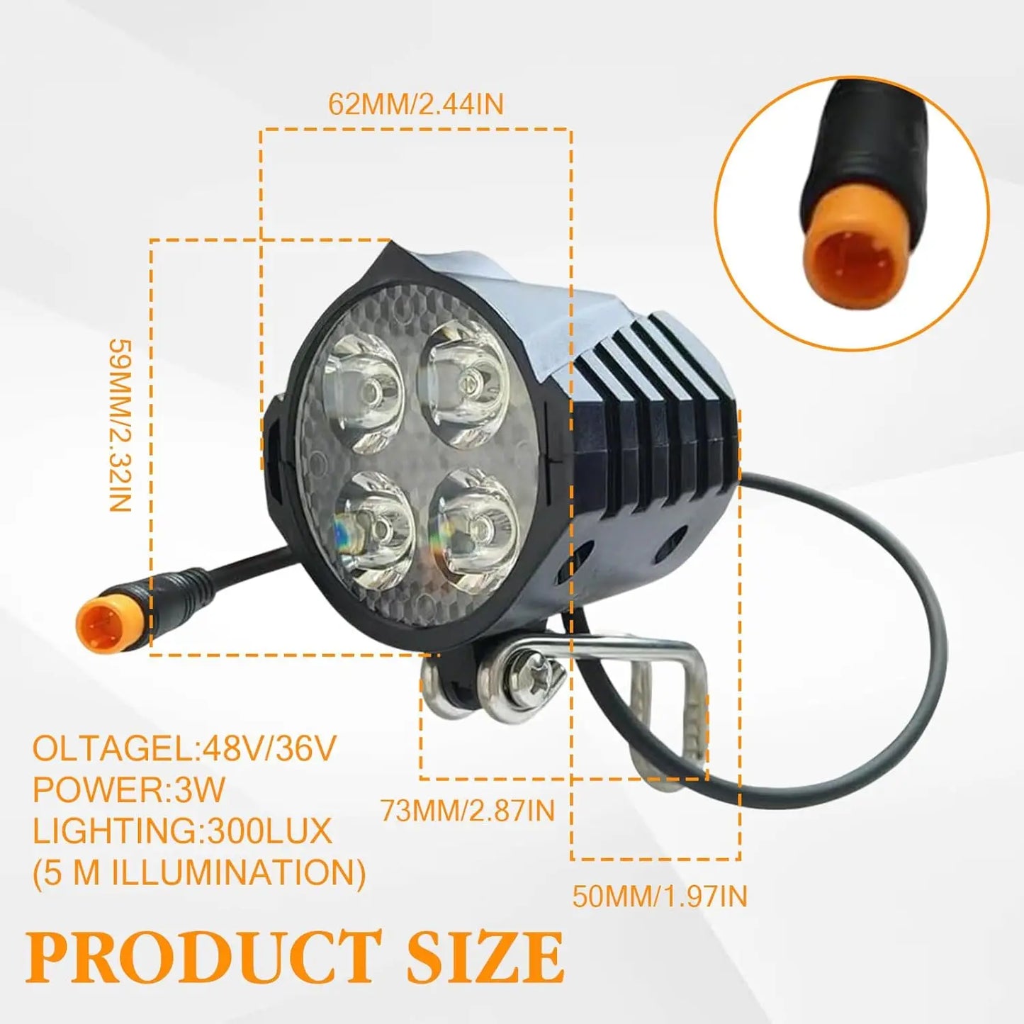 Electric Bike LED Headlight With Built In Horn Night Riding