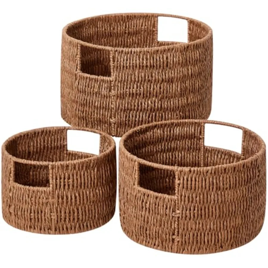 Wicker Storage Basket Set 3 Pack Handwoven Rope Baskets With Handles
