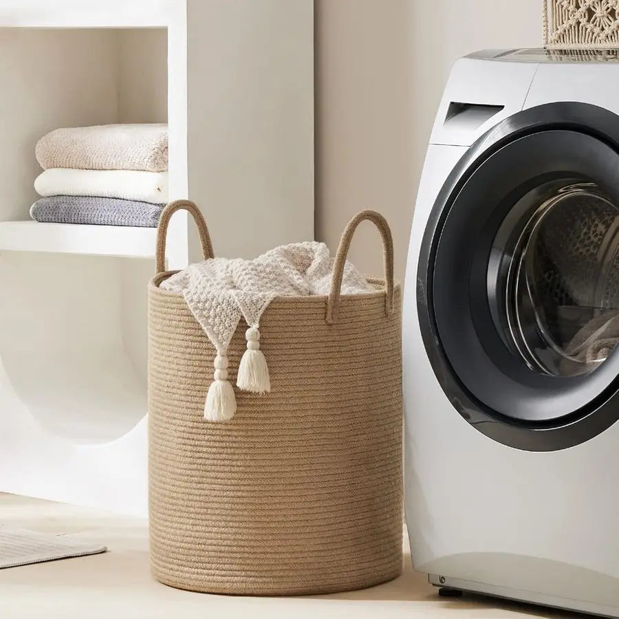 Rope Woven Laundry Hamper Basket In Jute Material For Nursery