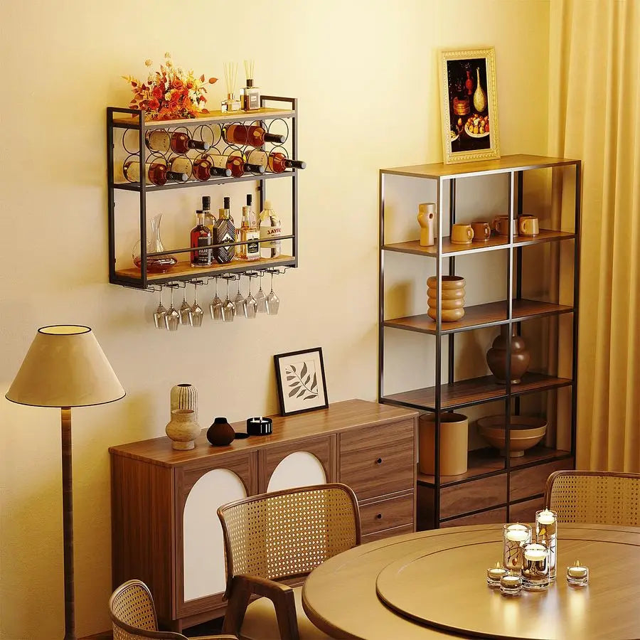 Wine Rack Wall Mounted Horizontal Bottle Holder Rustic Wood