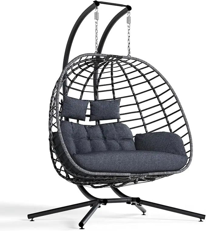 Double Hanging Egg Chair With Stand 2 Person Wicker Swing