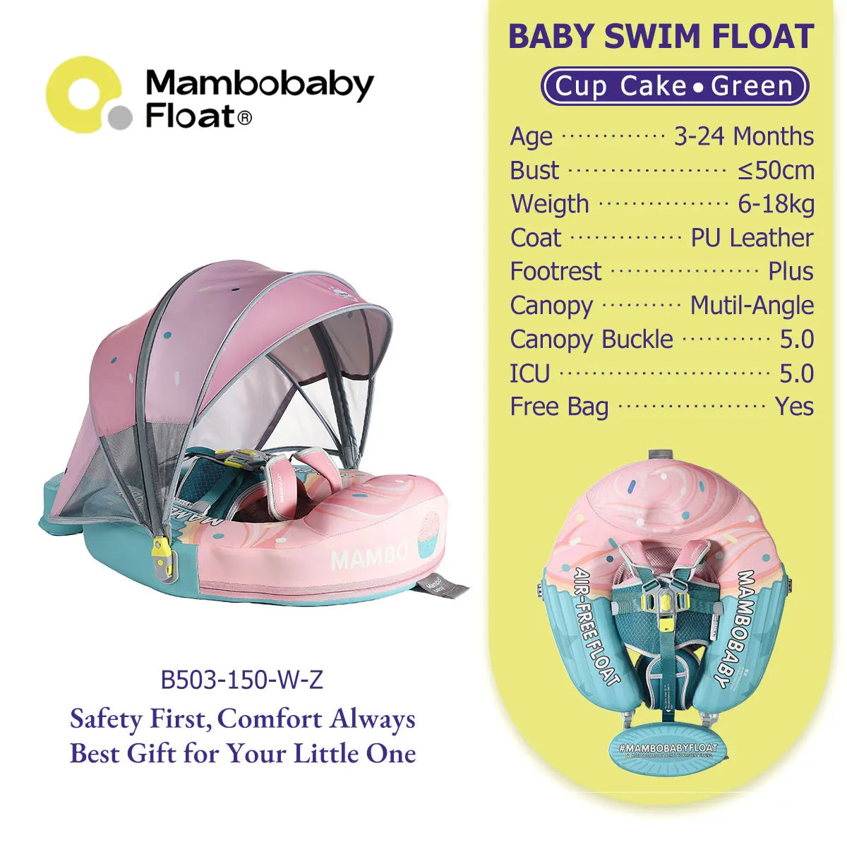 Mambobaby Baby Pool Float With Canopy And Adjustable Strap