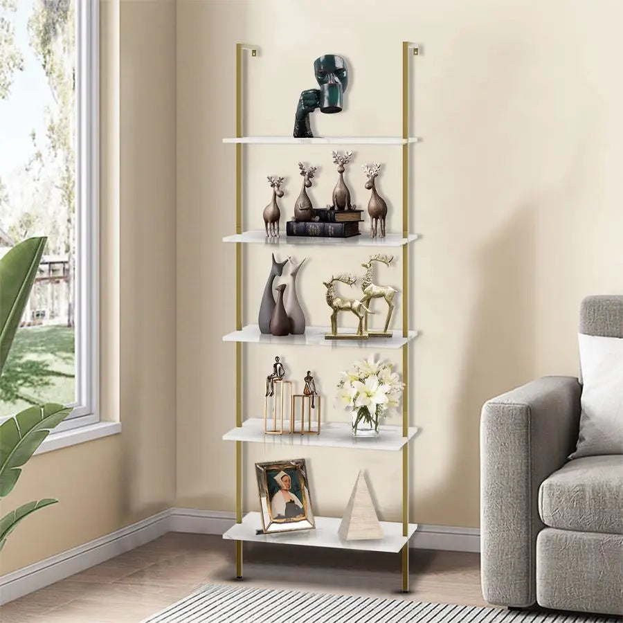 Ladder Shelf 5 Tier Wall Mounted Wood Rack Industrial Modern
