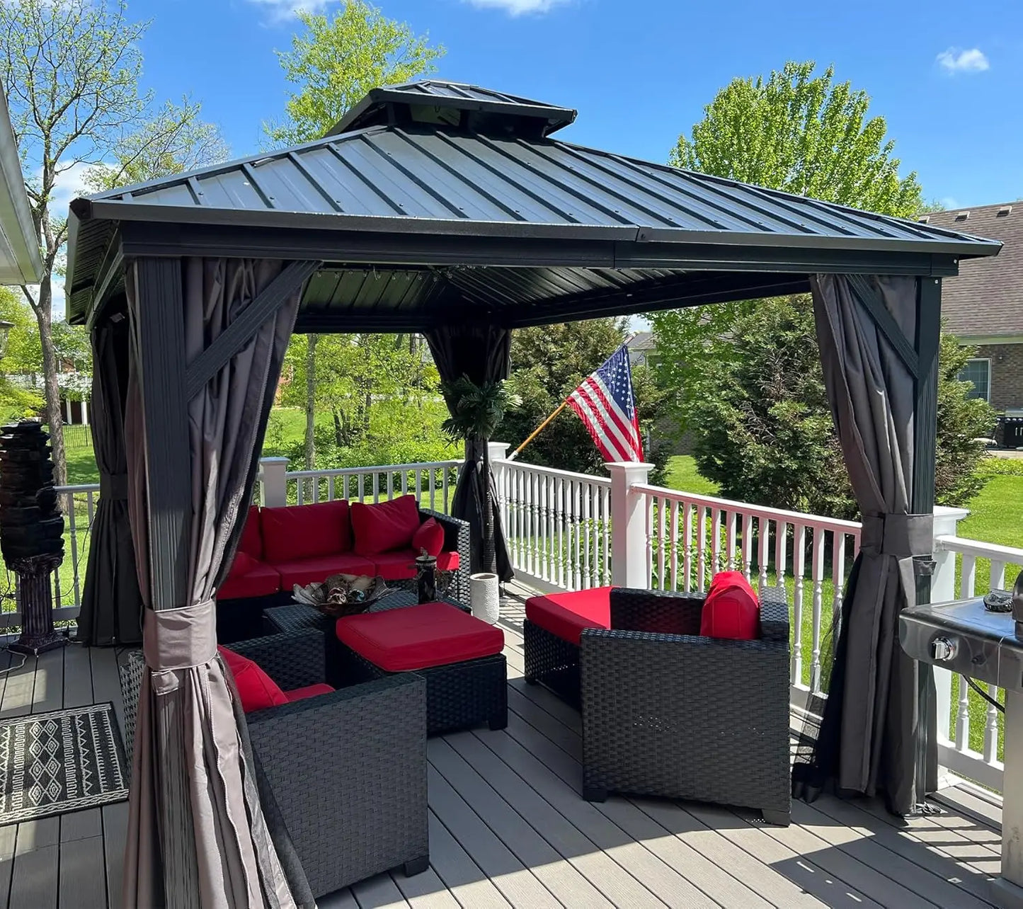 Hardtop Permanent Metal Gazebo With Galvanized Double Roof Curtains