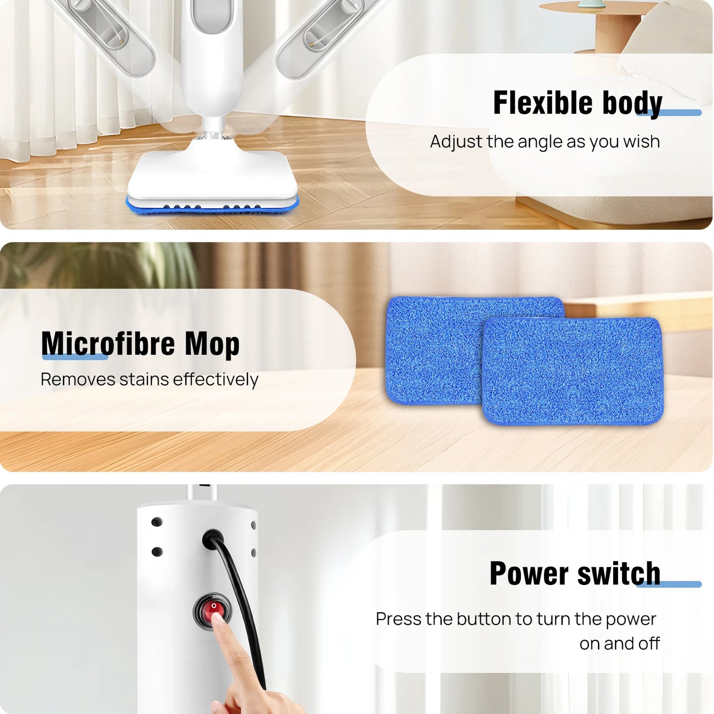 DayPlus Steam Mop Detachable Steam Cleaner 1500W Power