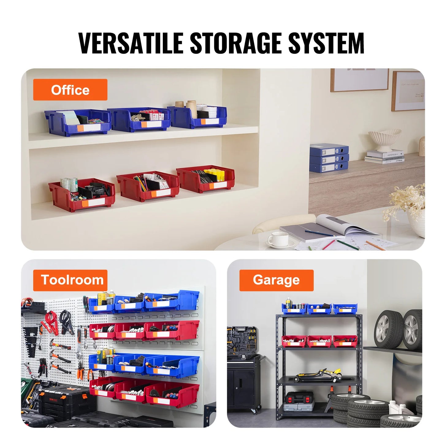 SucceBuy 6 Pack Garage Storage Bins Hanging Stackable Wall Organizer