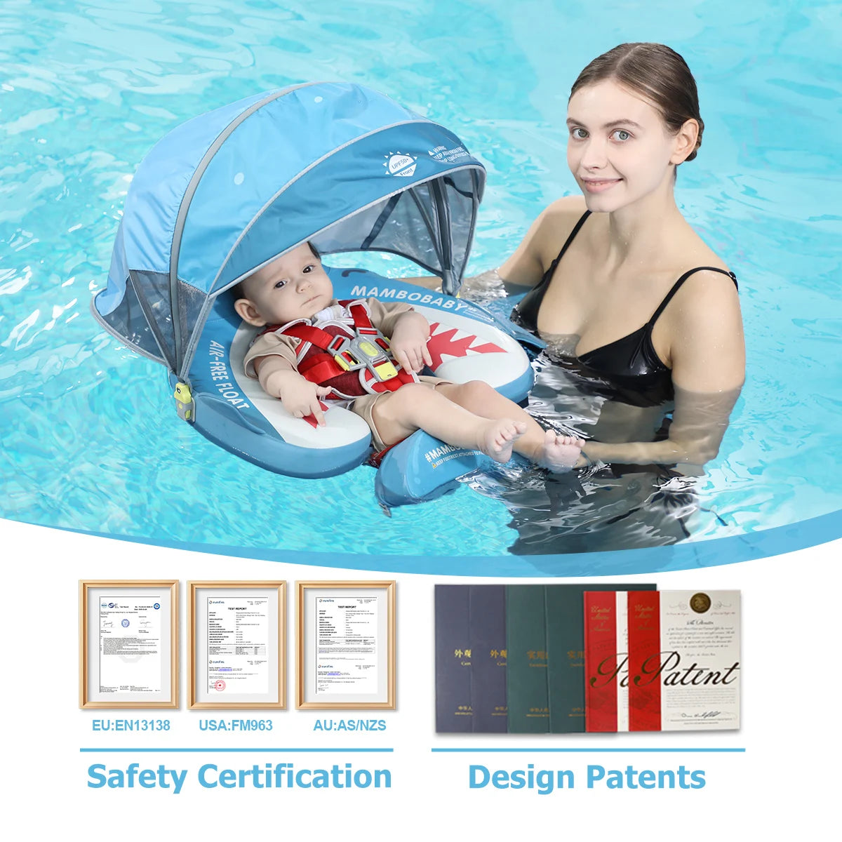 Mambobaby Baby Float With Canopy Solid Core For Infants