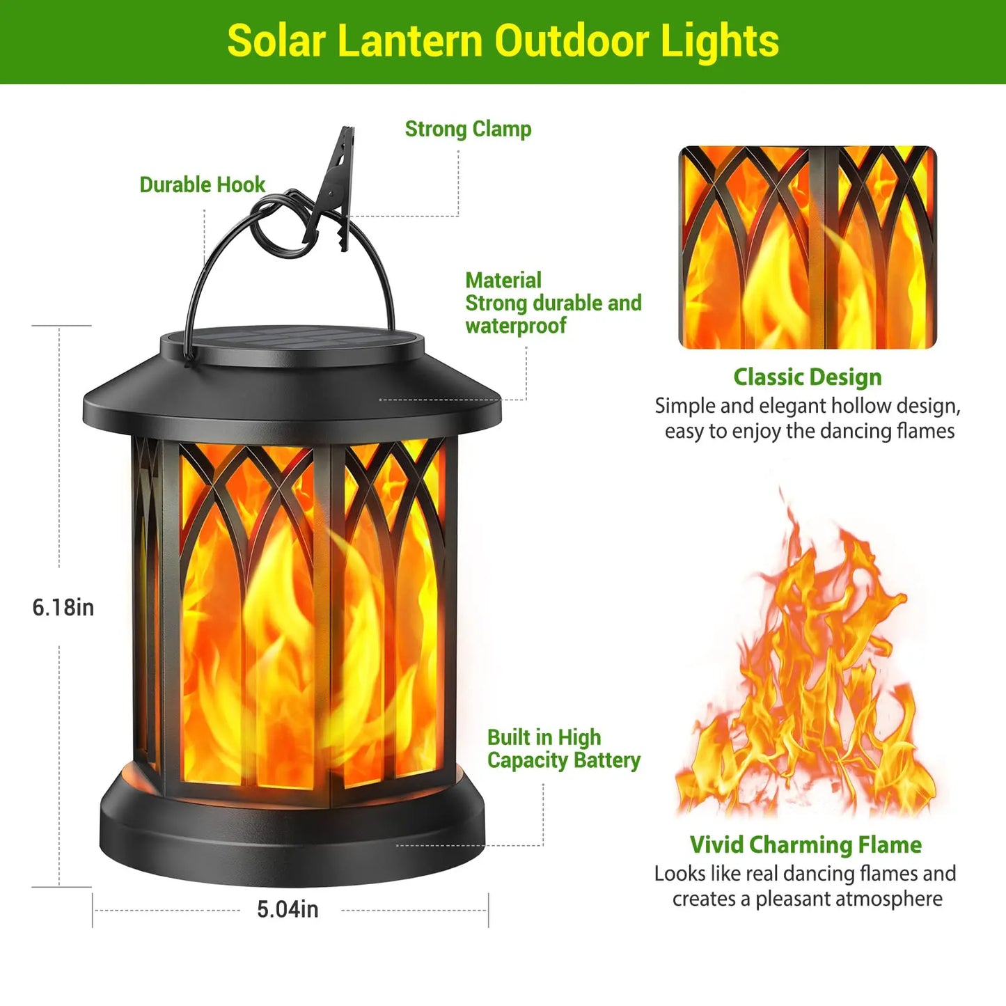 Solar Lanterns Outdoor Led Flickering Flame 4 Pack Waterproof