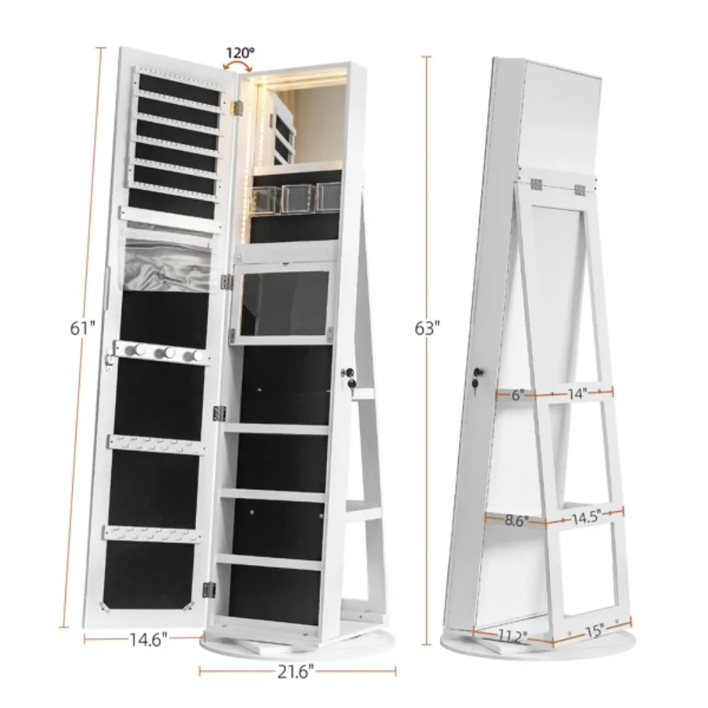 Jewelry Armoire With Full Length Mirror And Lockable Storage
